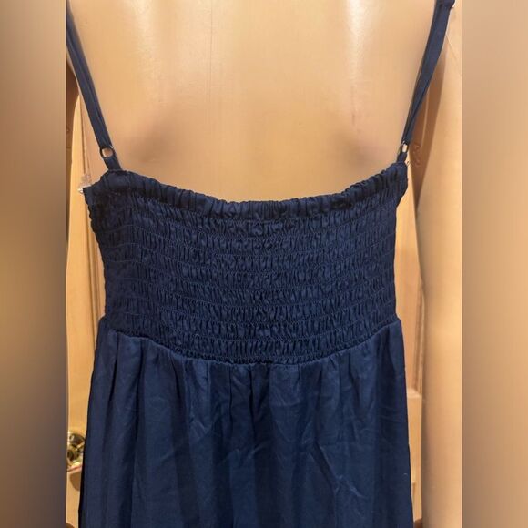 1. State Navy Blue Spaghetti Strap Boho Summer Maxi Dress Lace trim Sz S - Picture 6 of 8
